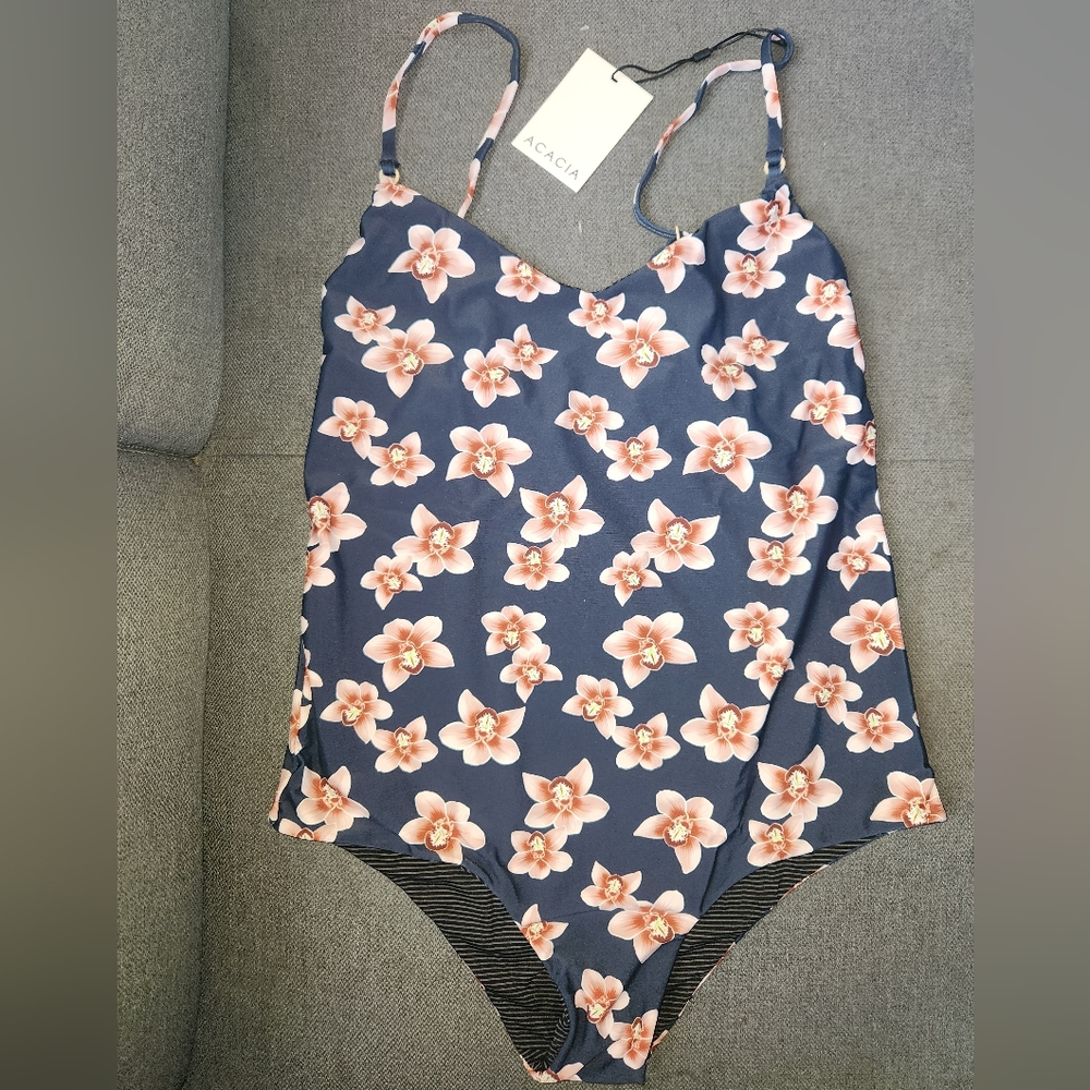 New acacia swimwear hina isle XL orchid fullpiece swim suit navy pink hawaiian - Picture 11 of 14